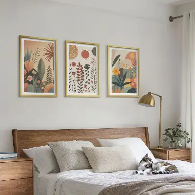 Boho biljni uzorci prirode triptih u okviru