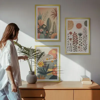 Boho biljni uzorci prirode triptih u okviru