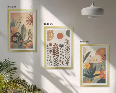 Boho biljni uzorci prirode triptih u okviru