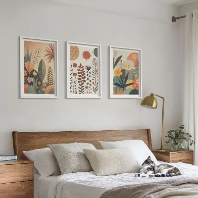 Boho biljni uzorci prirode triptih u okviru