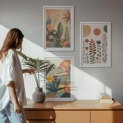 Boho biljni uzorci prirode triptih u okviru