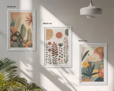 Boho biljni uzorci prirode triptih u okviru