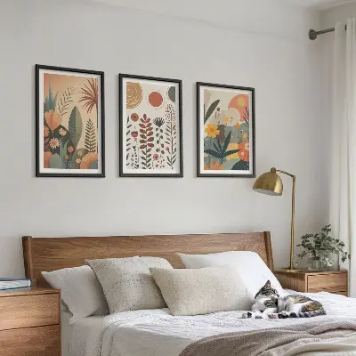 Boho biljni uzorci prirode triptih u okviru