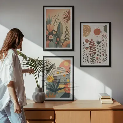 Boho biljni uzorci prirode triptih u okviru