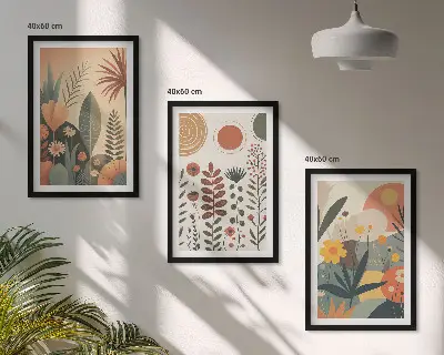 Boho biljni uzorci prirode triptih u okviru
