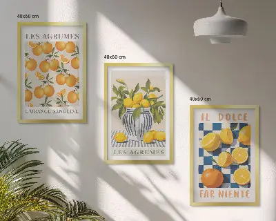 Triptih s motivom citrusa u retro žutom okviru