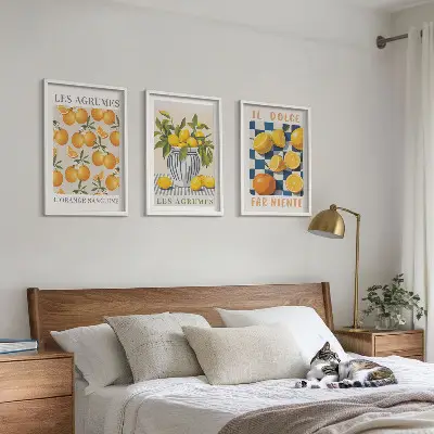 Triptih s motivom citrusa u retro žutom okviru