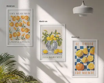 Triptih s motivom citrusa u retro žutom okviru
