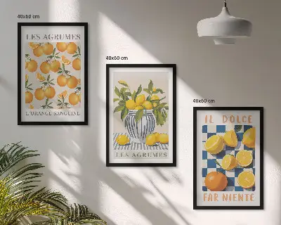 Triptih s motivom citrusa u retro žutom okviru