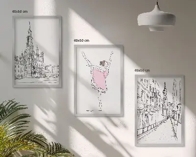 Elegantne balerine i arhitektura set od 3 slike u okviru