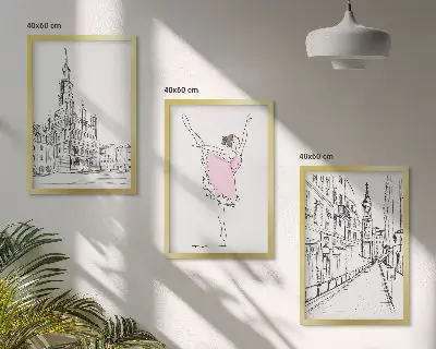 Elegantne balerine i arhitektura set od 3 slike u okviru