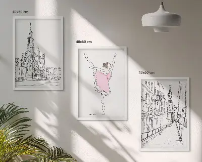 Elegantne balerine i arhitektura set od 3 slike u okviru