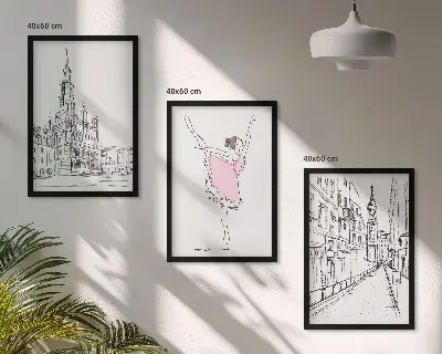Elegantne balerine i arhitektura set od 3 slike u okviru