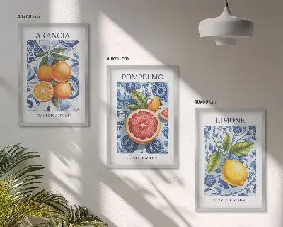 Ilustracije agruma starine triptih u okviru