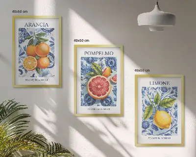 Ilustracije agruma starine triptih u okviru