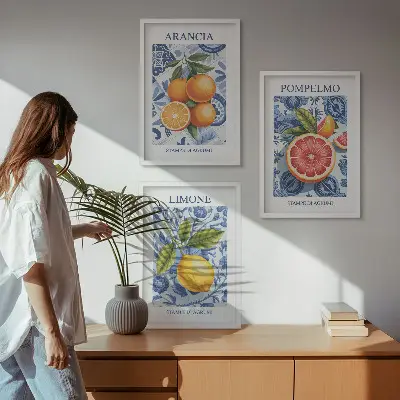 Ilustracije agruma starine triptih u okviru
