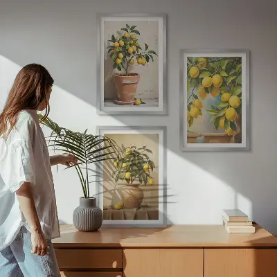 Stabla limuna u loncu i vazi set od 3 slike u okviru