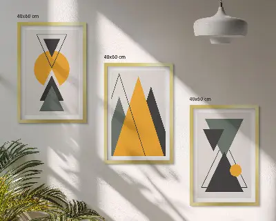 Apstraktni geometrijski oblici triptih u okviru