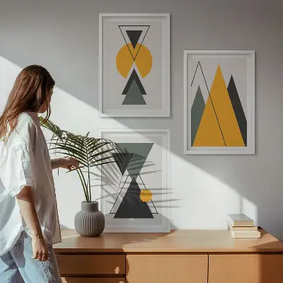 Apstraktni geometrijski oblici triptih u okviru