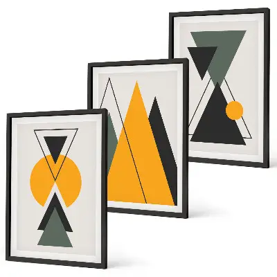 Apstraktni geometrijski oblici triptih u okviru