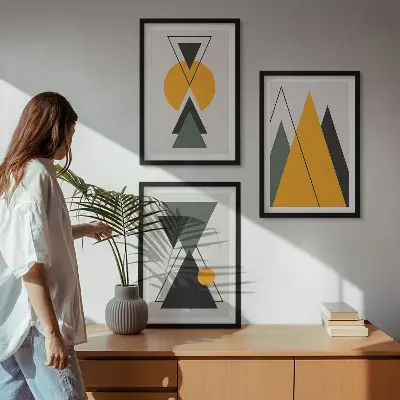 Apstraktni geometrijski oblici triptih u okviru