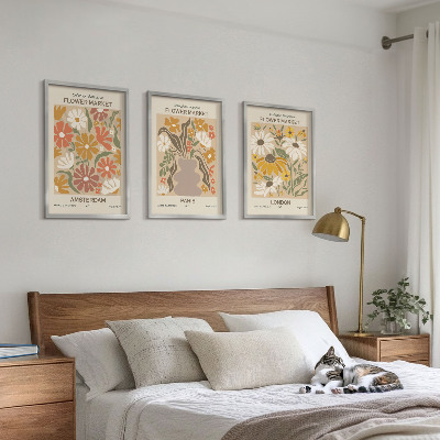 Set 3 slike u okviru Cvjetni uzorci Amsterdam Pariz London