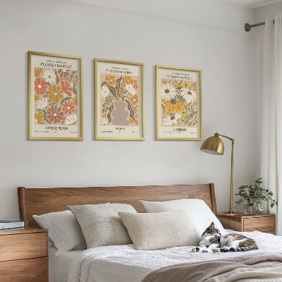 Set 3 slike u okviru Cvjetni uzorci Amsterdam Pariz London