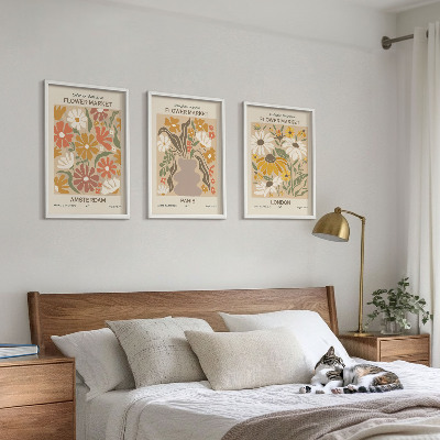 Set 3 slike u okviru Cvjetni uzorci Amsterdam Pariz London