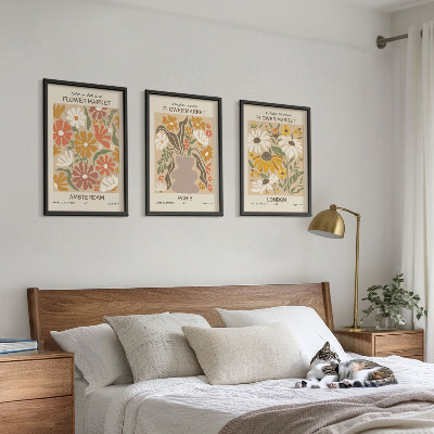 Set 3 slike u okviru Cvjetni uzorci Amsterdam Pariz London