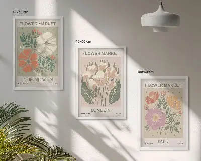 Zidna galerija cvjetnih plakata s motivima Kopenhagena Londona i Pariza