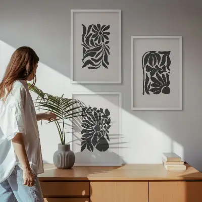 Apstraktni biljni uzorci set od 3 slike u okviru