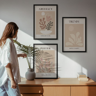 Set 3 slike u okviru Biljni motivi bež smeđa