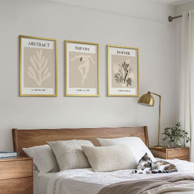 Set 3 slike u okviru Cvjetni uzorci bež smeđe boje