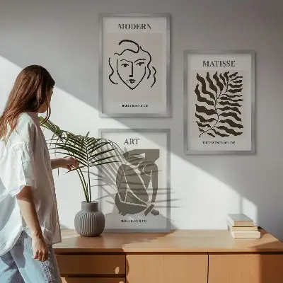 Elegantna grafika s linijama i likovima triptih u okviru