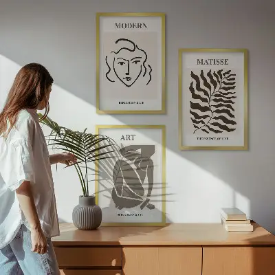 Elegantna grafika s linijama i likovima triptih u okviru