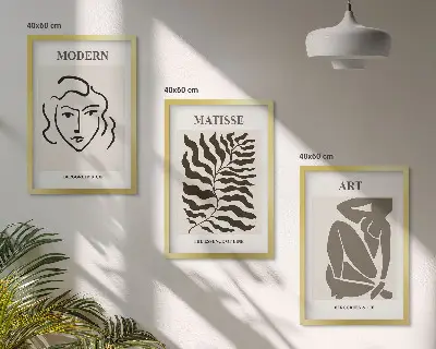 Elegantna grafika s linijama i likovima triptih u okviru