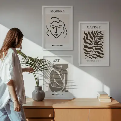 Elegantna grafika s linijama i likovima triptih u okviru