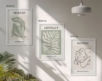 Elegantne zelene slike s likovima triptih u okviru