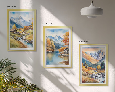 Set 3 slike u okviru Kuće na rijeci u jesenskim planinama