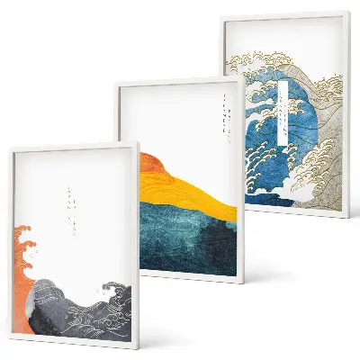 Valovi japanskog grafičkog stila triptih u okviru