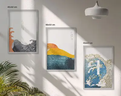 Valovi japanskog grafičkog stila triptih u okviru
