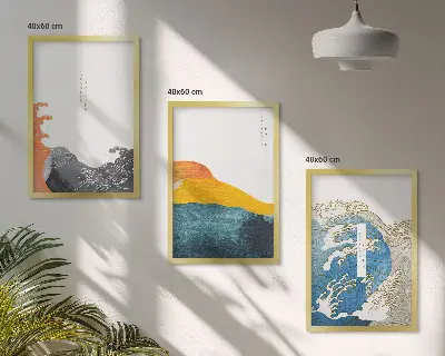 Valovi japanskog grafičkog stila triptih u okviru