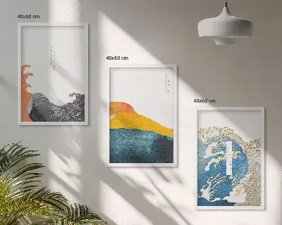 Valovi japanskog grafičkog stila triptih u okviru