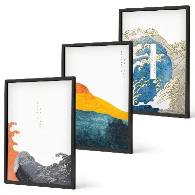 Valovi japanskog grafičkog stila triptih u okviru