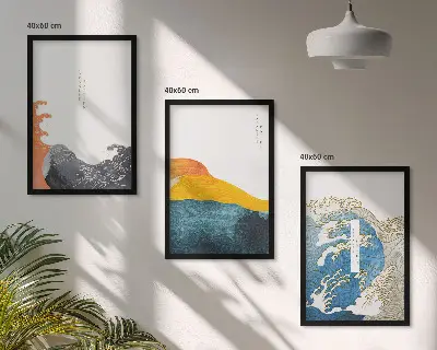 Valovi japanskog grafičkog stila triptih u okviru