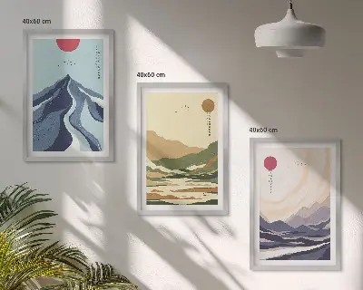 Pastelne planine u japandi stilu set od 3 slike u okviru