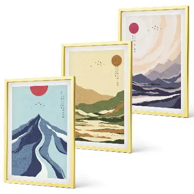 Pastelne planine u japandi stilu set od 3 slike u okviru