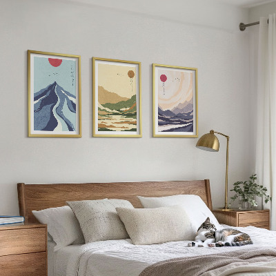 Set 3 slike u okviru Pastelne planine u japandi stilu
