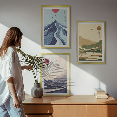 Set 3 slike u okviru Pastelne planine u japandi stilu