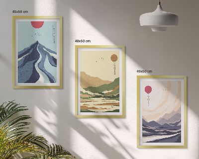 Set 3 slike u okviru Pastelne planine u japandi stilu